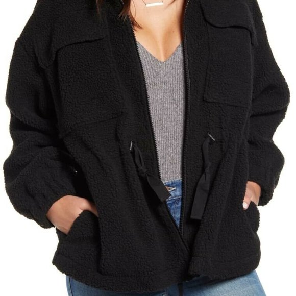 ladies size XL Vero Moda charcoal gray fleece teddycinch adjustable waist jacket - Picture 1 of 6
